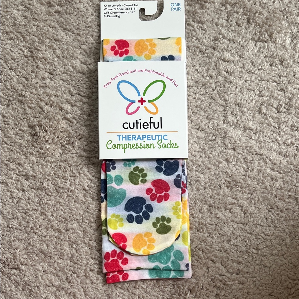 BNWT Cutieful Therapeutic Compression Socks with Colorful Paw Prints